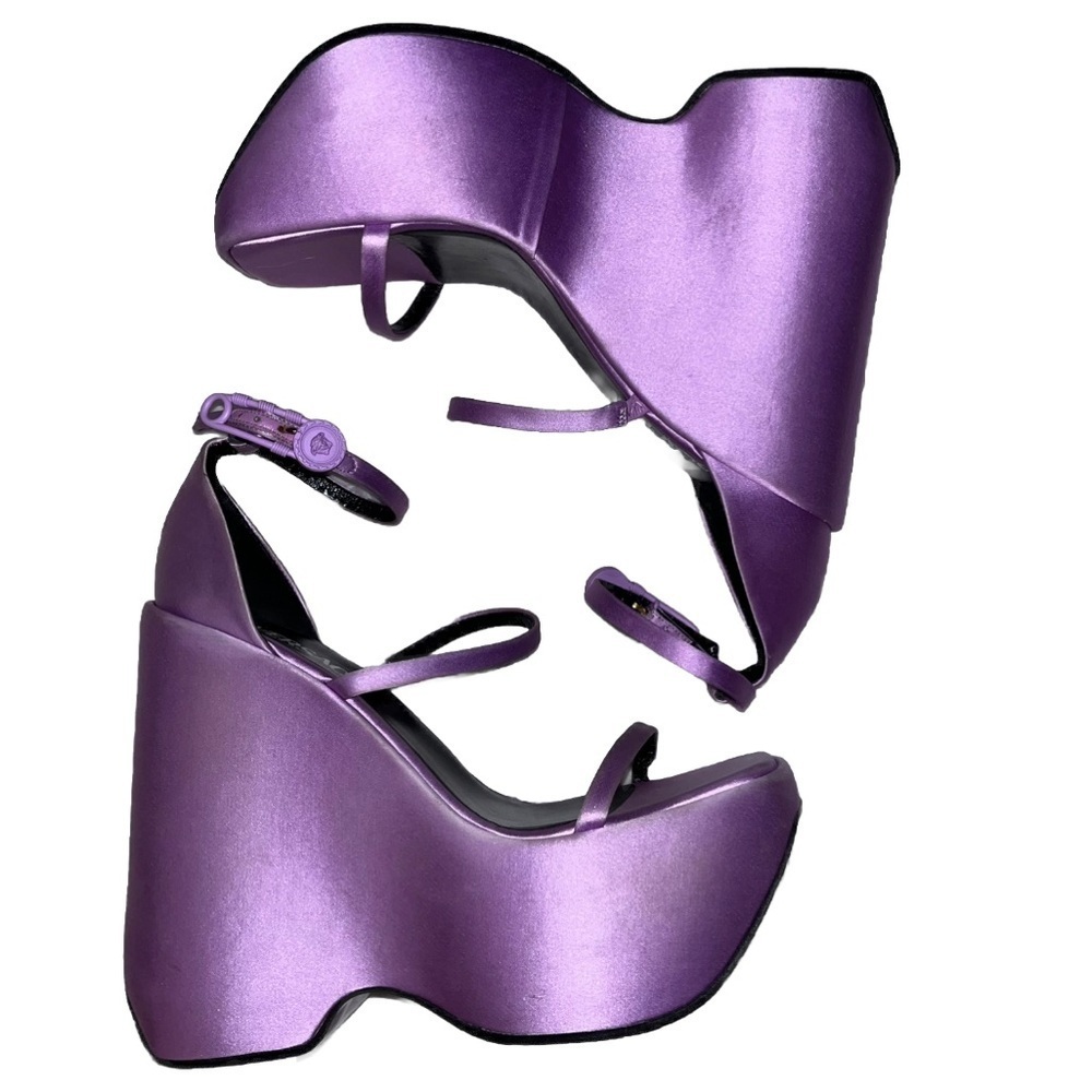 Versace Purple Satin Platform Sandals Safety Pin 10 Cocktail Y2K New 🟡 - Picture 6 of 16